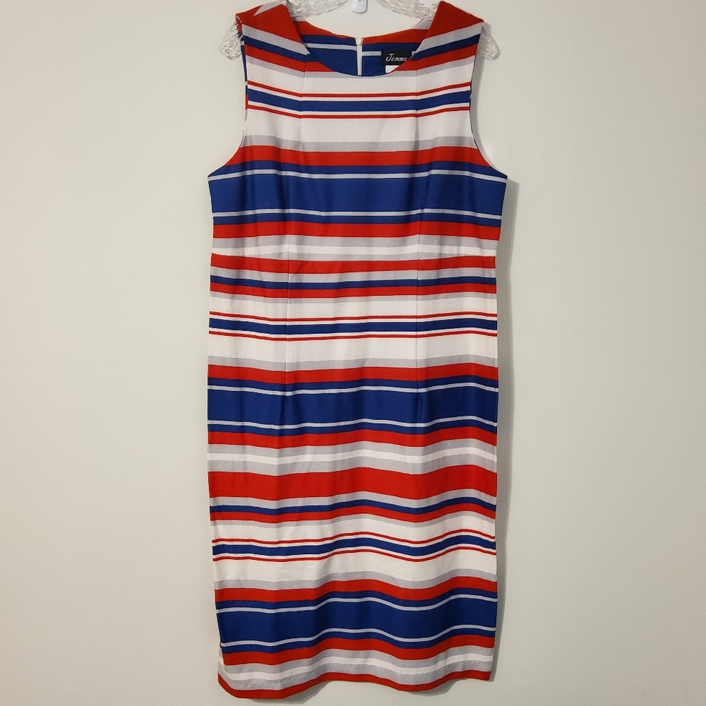 Jemma Multi Colored Stripe Sleeveless Sheath Dress Boatneck Size 18